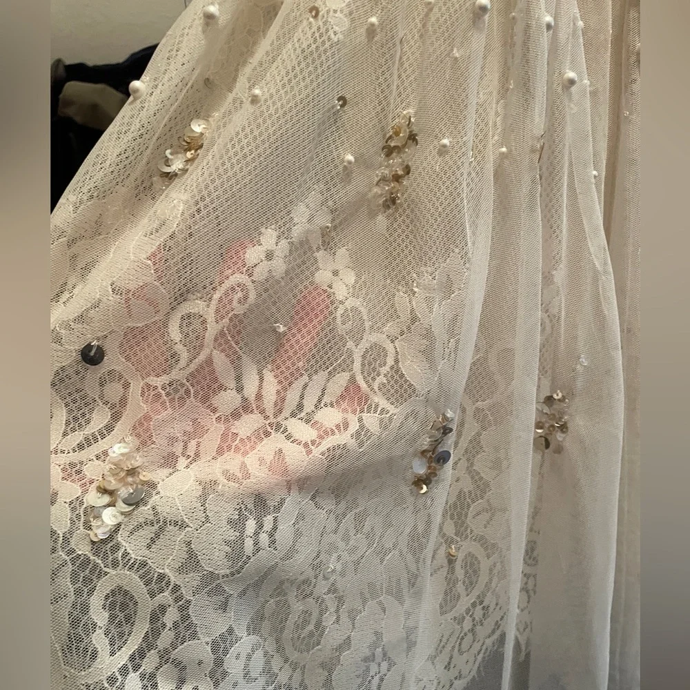 Free People Champagne Shine So Bright Dress Tulle Lace Beads Pearls Size 2 - Picture 5 of 10